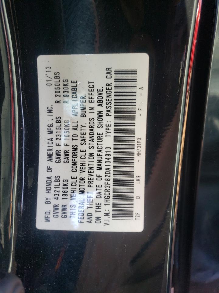 2013 Honda Accord VIN 1HGCR2F82DA104910 Copart auction photo, rear end / front end damage thumbnail 12