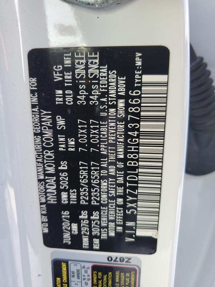 2017 Hyundai Santa Fe VIN 5XYZTDLB8HG437866 Copart auction photo, front end damage thumbnail 14