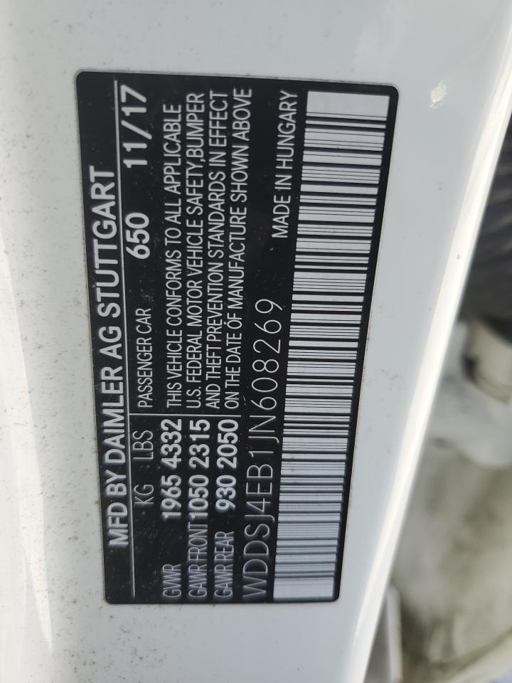 2018 Mercedes-Benz CLA-klasse VIN WDDSJ4EB1JN608269 Copart auction photo, front end / side damage thumbnail 12