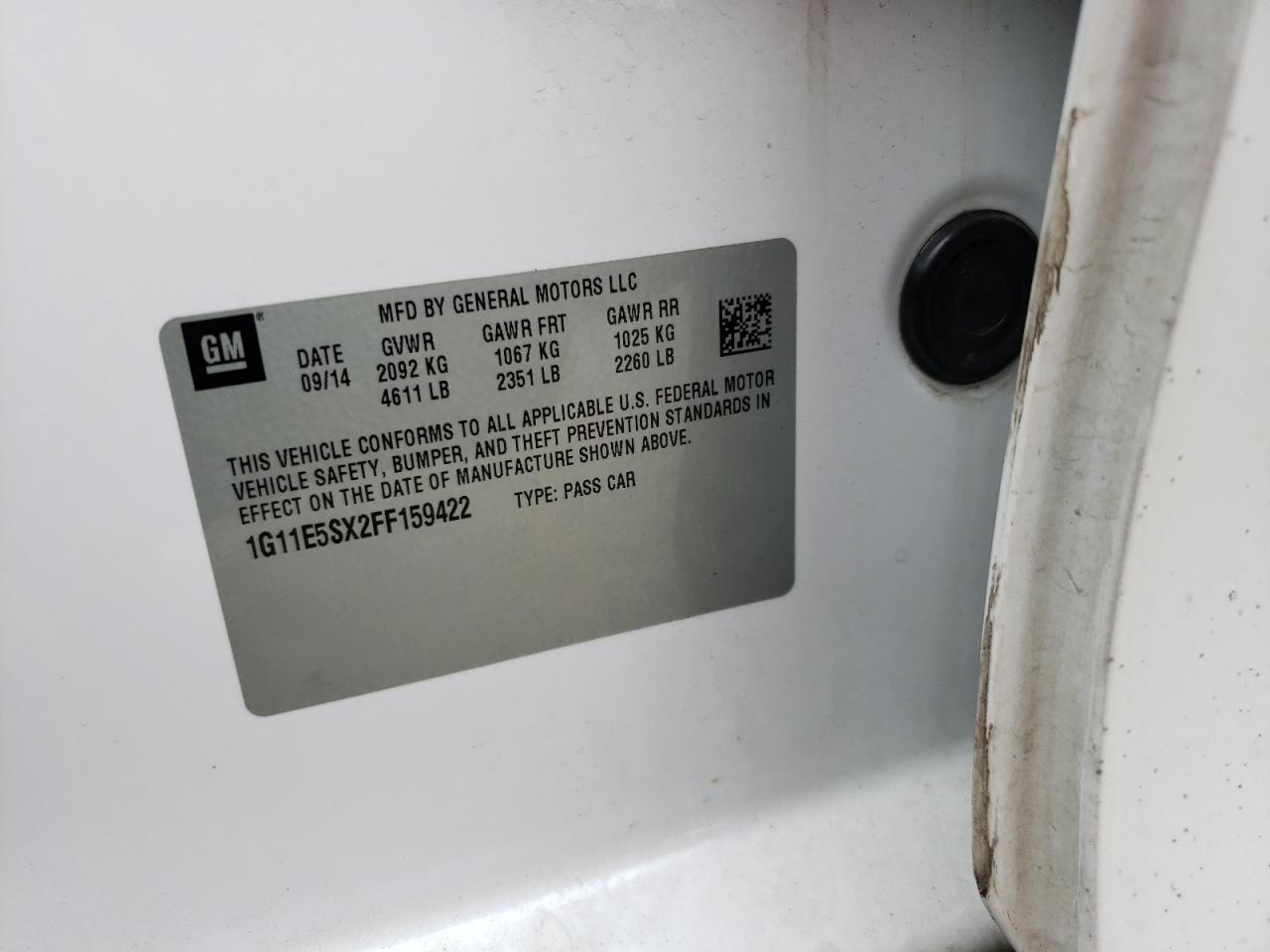 2015 Chevrolet Malibu VIN 1G11E5SX2FF159422 Copart auction photo, front end damage thumbnail 12