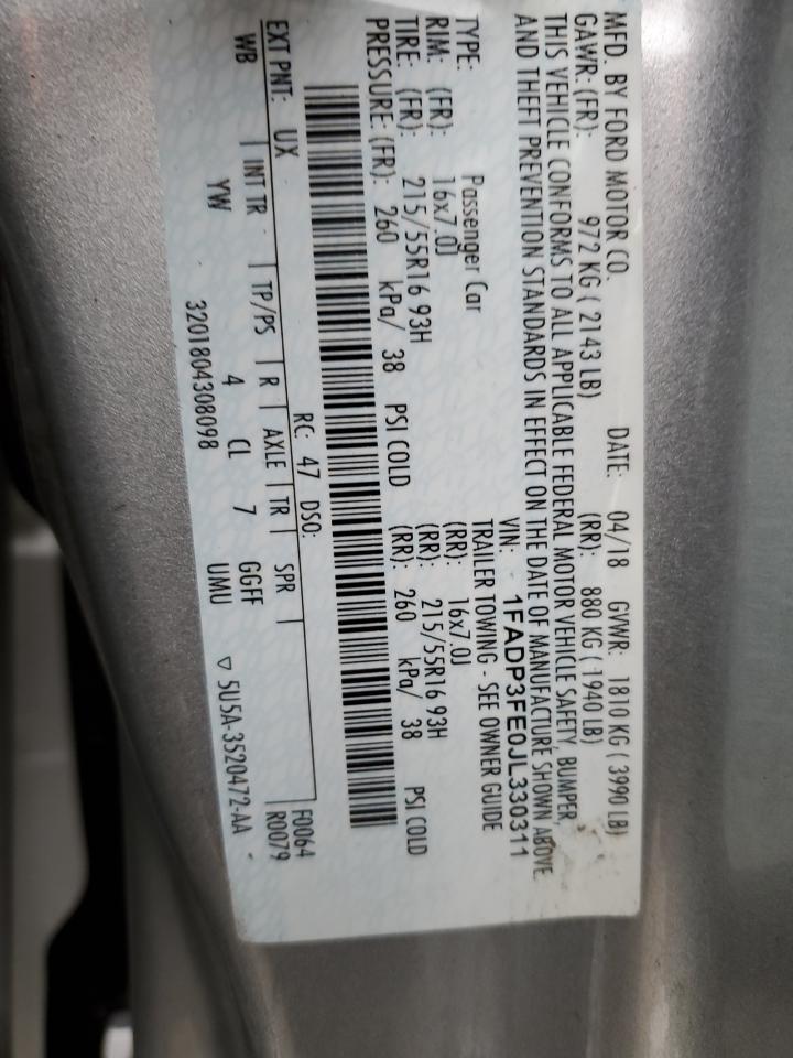 2018 Ford Focus VIN 1FADP3FE0JL330311 Copart auction photo, rear end damage thumbnail 12