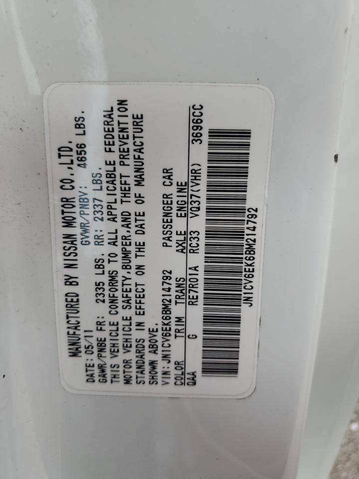 2011 Infiniti G VIN JN1CV6EK6BM214792 Copart auction photo, water/flood damage thumbnail 13