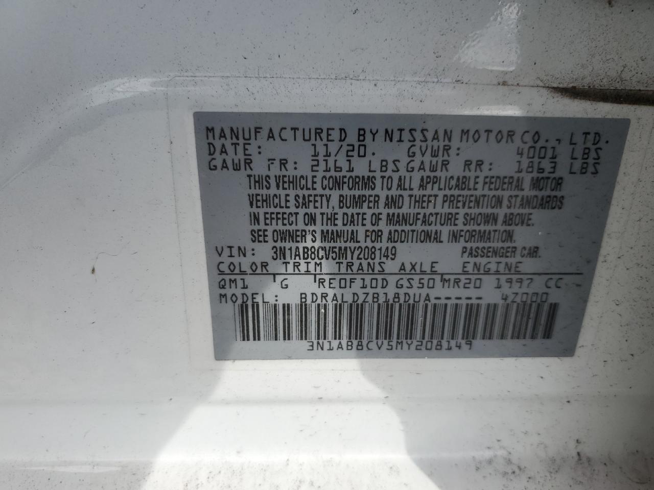 2021 Nissan Sentra VIN 3N1AB8CV5MY208149 Copart auction photo, undercarriage / minor dent/scratches damage thumbnail 12