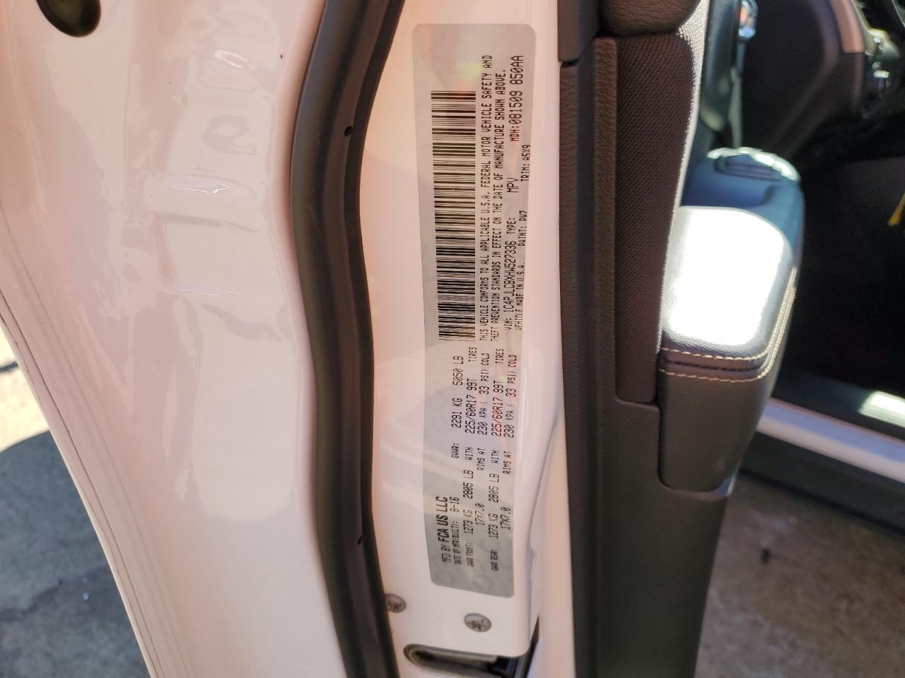 2017 Jeep Grand Cherokee VIN 1C4PJLCBXHW527336 Copart auction photo, front end / side damage thumbnail 12