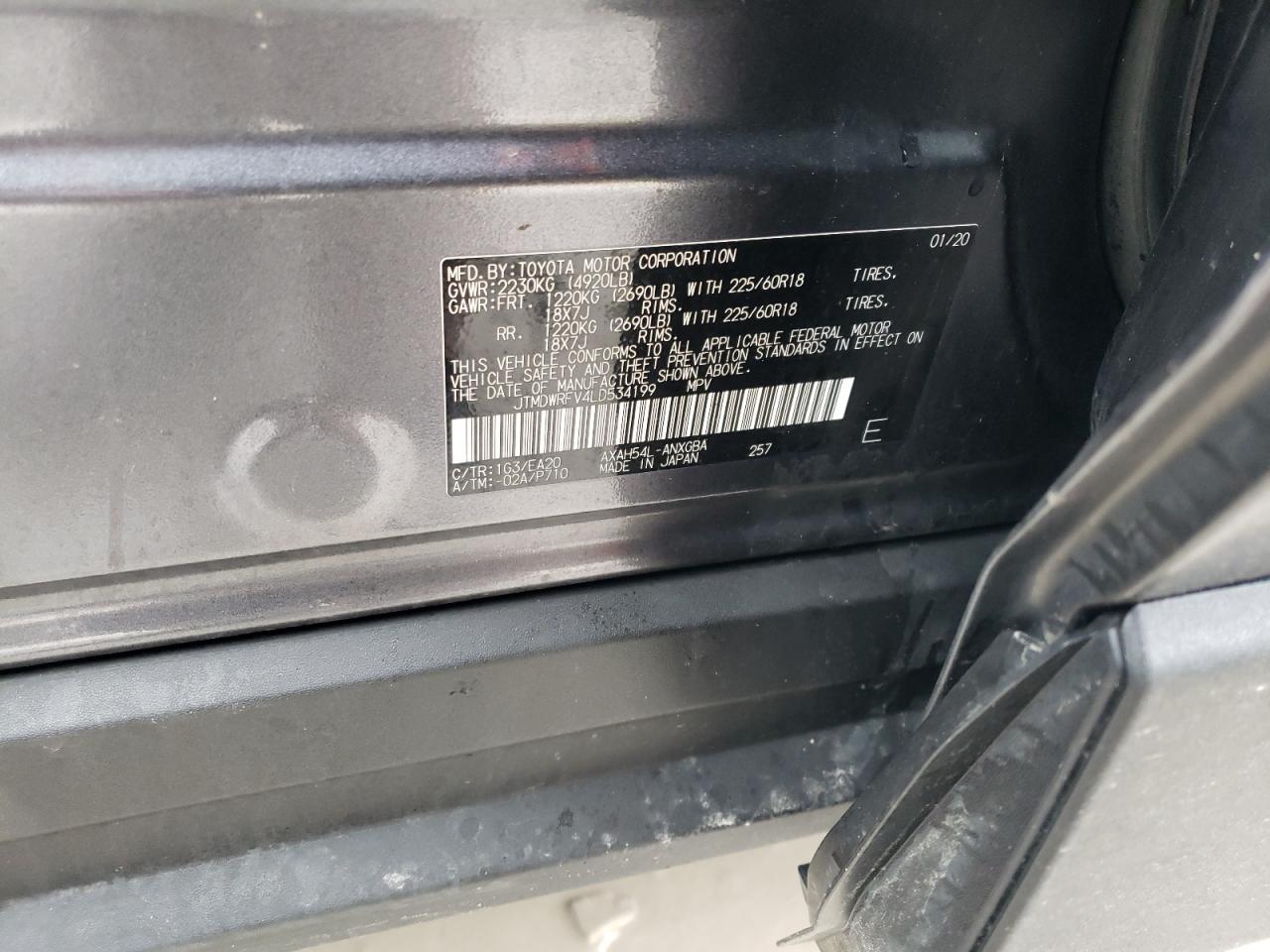 2020 Toyota RAV 4 VIN JTMDWRFV4LD534199 Copart auction photo, front end damage thumbnail 13