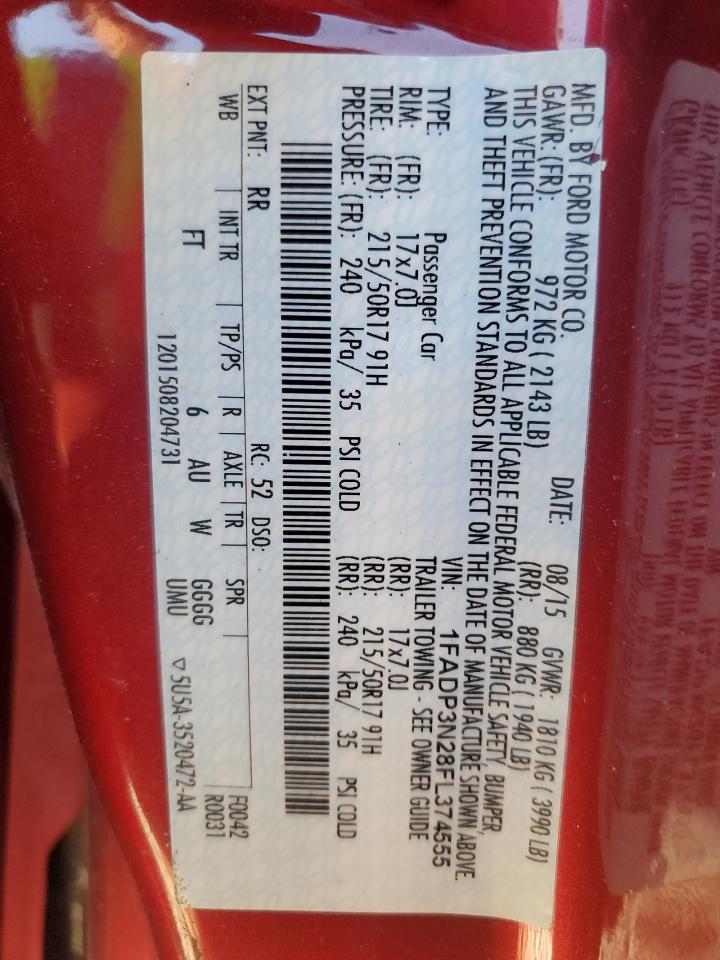 2015 Ford Focus VIN 1FADP3N28FL374555 Copart auction photo, front end damage thumbnail 13