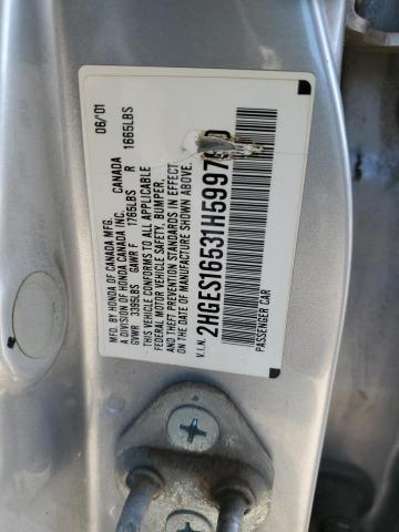 2001 Honda Civic VIN 2HGES16531H599760 Copart auction photo, front end / minor dent/scratches damage thumbnail 12