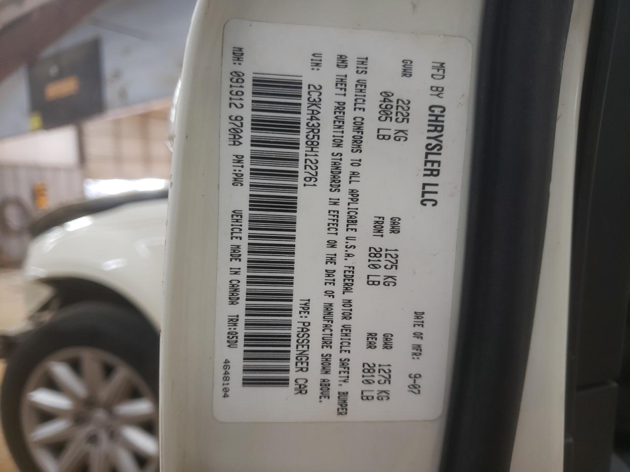 2008 Chrysler 300 VIN 2C3KA43R58H122761 Copart auction photo, front end damage thumbnail 14
