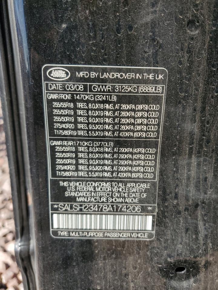 2008 Land Rover Range Rover VIN SALSH23478A174206 Copart auction photo, side damage thumbnail 13
