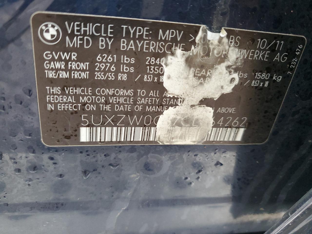 2012 BMW X5 VIN 5UXZW0C57CL664262 Copart auction photo, undercarriage damage thumbnail 15