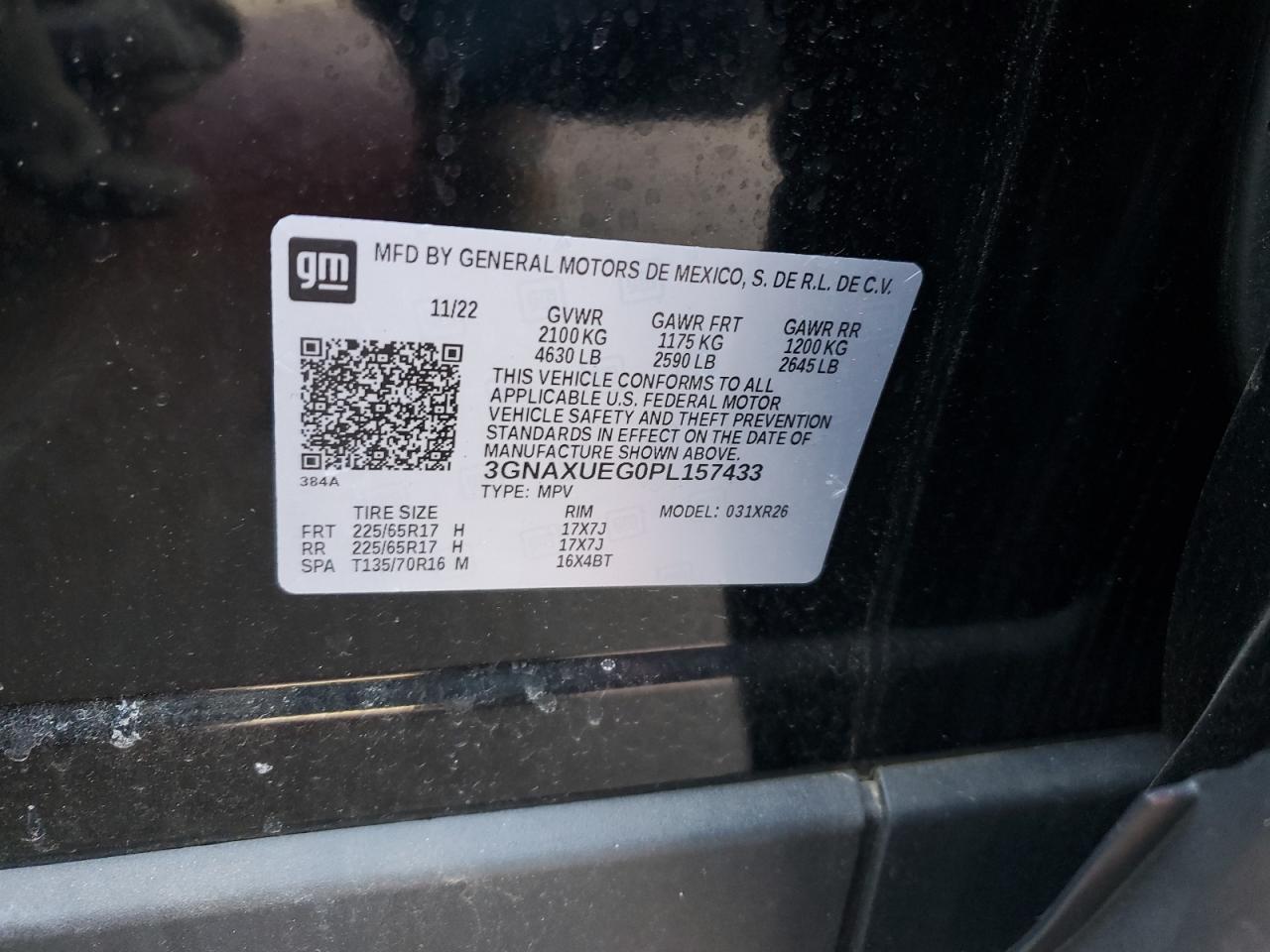 2023 Chevrolet Equinox VIN 3GNAXUEG0PL157433 Copart auction photo, front end / undercarriage damage thumbnail 13