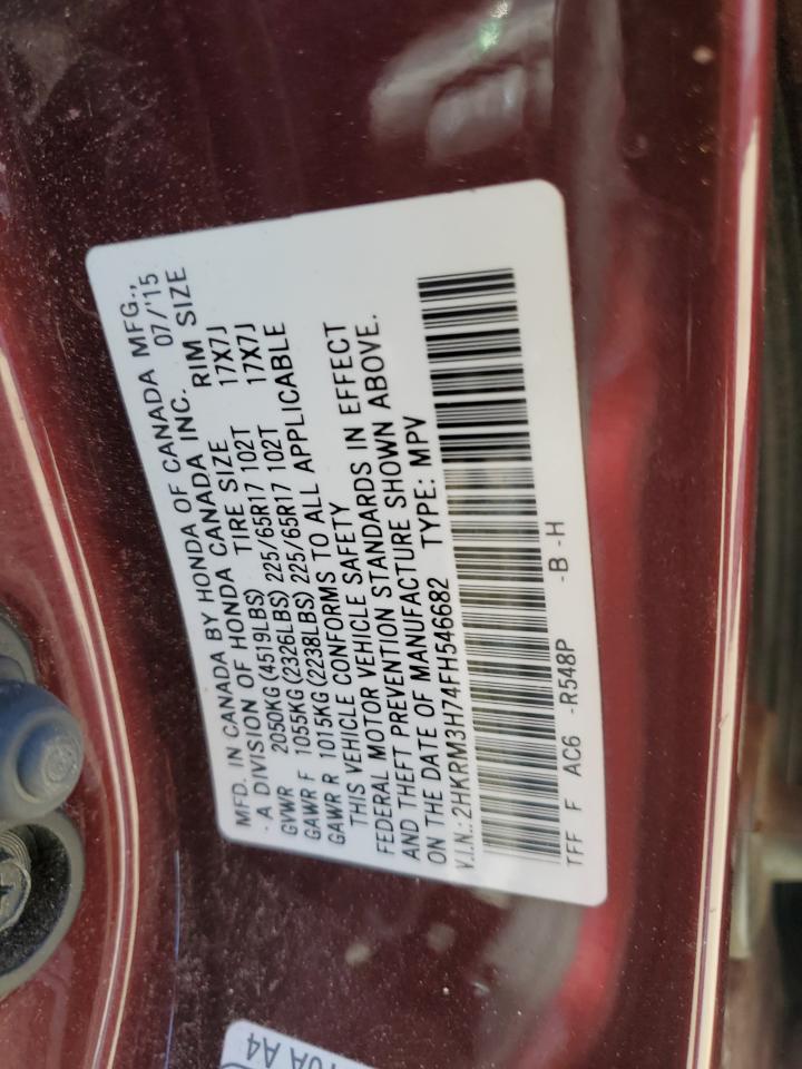 2015 Honda CR-V VIN 2HKRM3H74FH546682 Copart auction photo, front end damage thumbnail 13