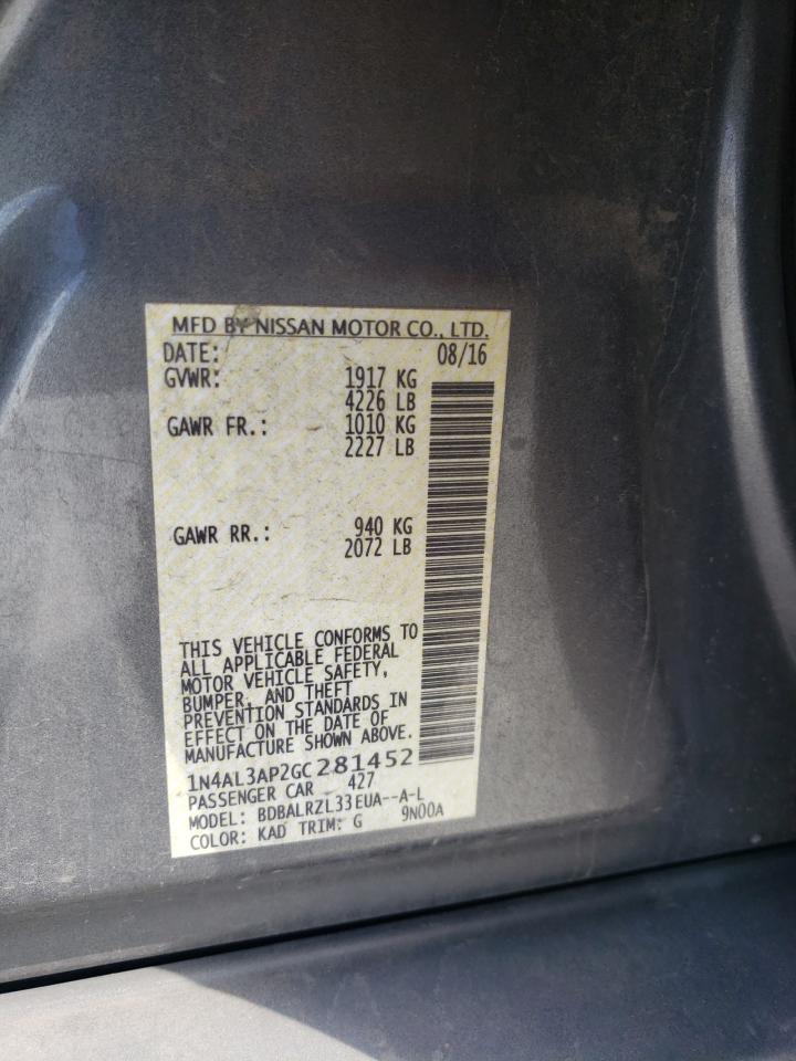 2016 Nissan Altima VIN 1N4AL3AP2GC281452 Copart auction photo, front end damage thumbnail 12