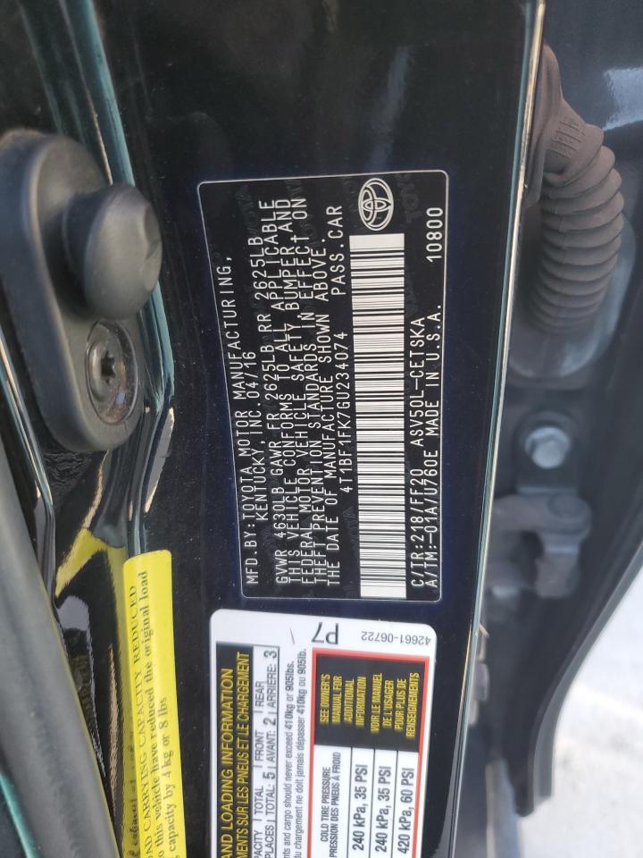 2016 Toyota Camry VIN 4T1BF1FK7GU234074 Copart auction photo, rear end damage thumbnail 12