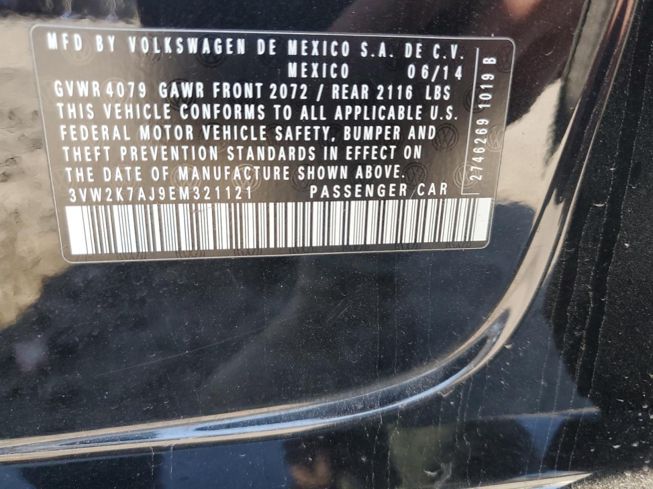 2014 Volkswagen Jetta VIN 3VW2K7AJ9EM321121 Copart auction photo, front end damage thumbnail 12