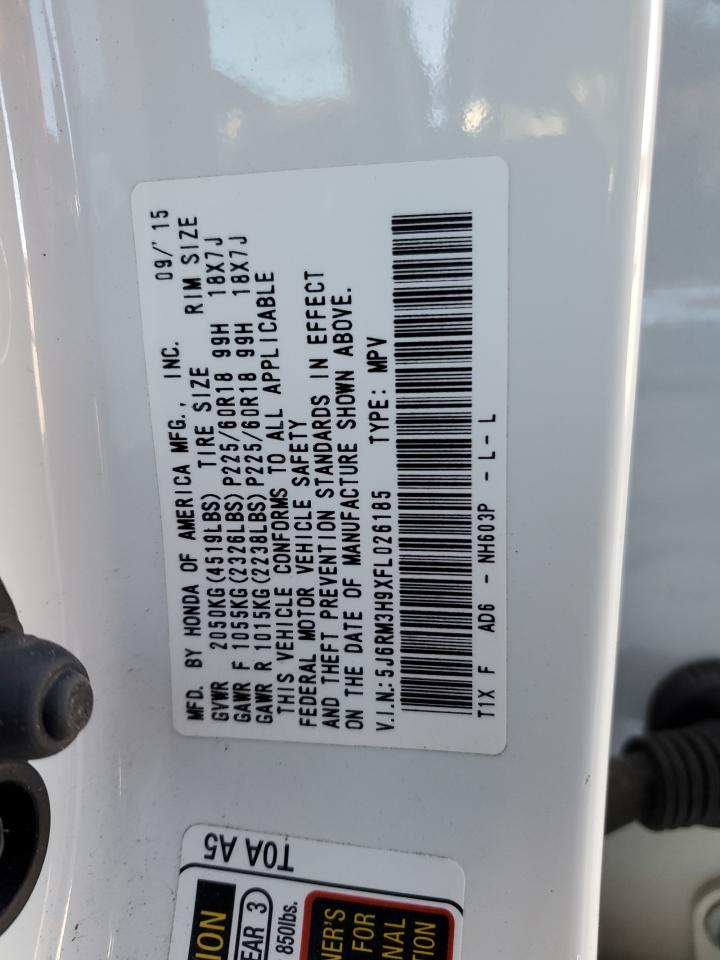 2015 Honda CR-V VIN 5J6RM3H9XFL026185 Copart auction photo, front end / rear end damage thumbnail 13