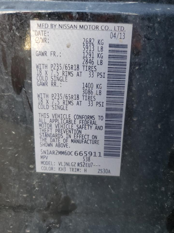 2013 Nissan Pathfinder VIN 5N1AR2MM6DC665911 Copart auction photo, front end damage thumbnail 14