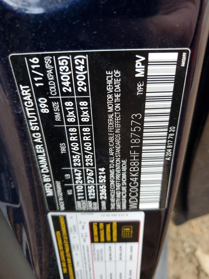 2017 Mercedes-Benz GLC VIN WDC0G4KB8HF187573 Copart auction photo, front end / side damage thumbnail 13