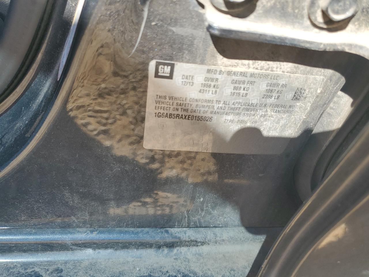 2014 Cadillac ATS VIN 1G6AB5RAXE0155026 Copart auction photo, side damage thumbnail 12