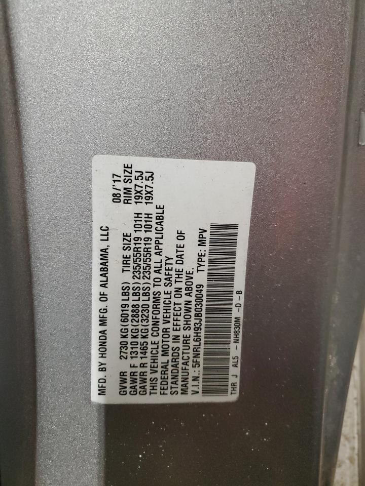 2018 Honda Odyssey VIN 5FNRL6H93JB030049 Copart auction photo, side damage thumbnail 13
