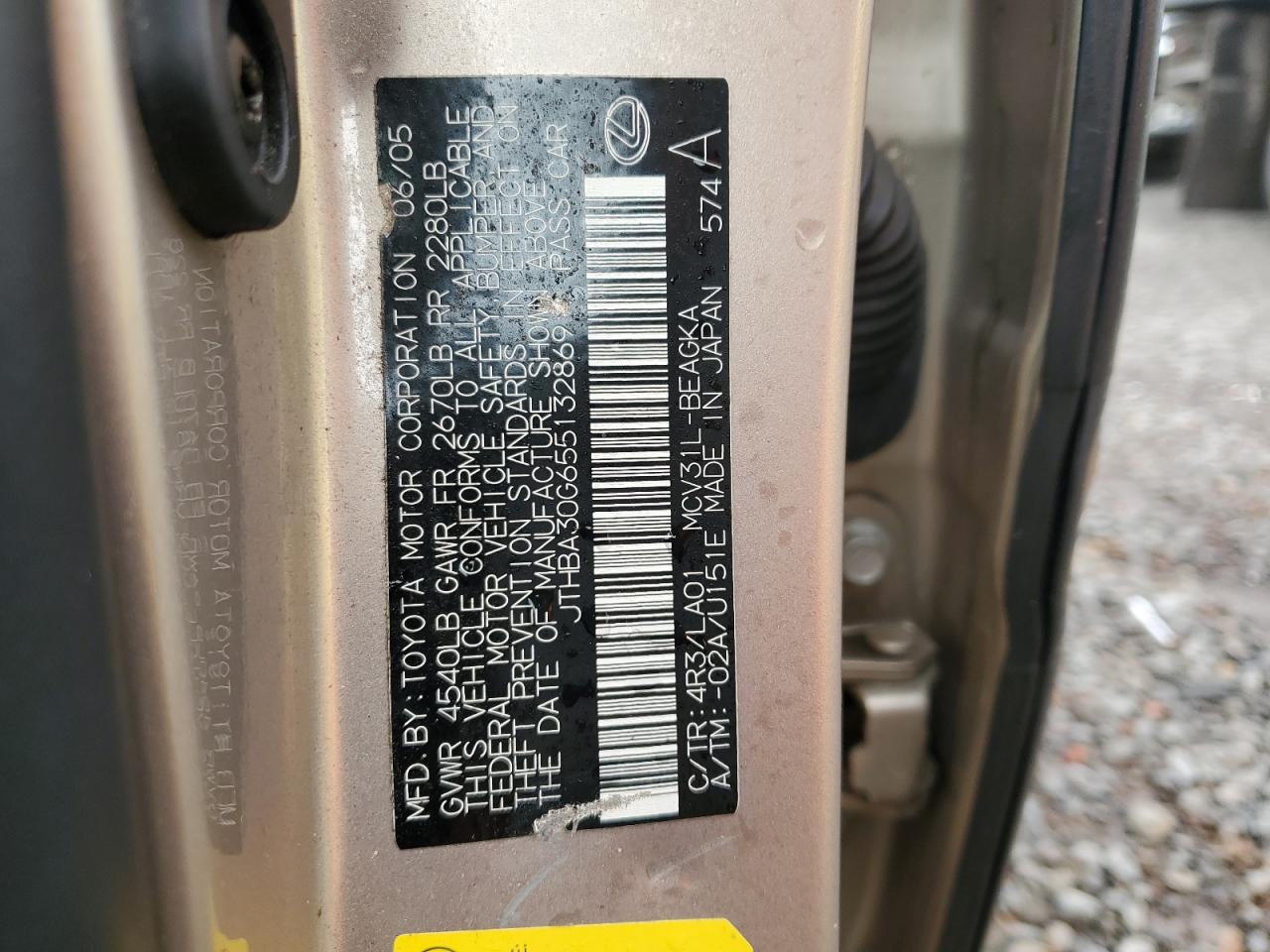 2005 Lexus ES VIN JTHBA30G655132869 Copart auction photo, front end damage thumbnail 13