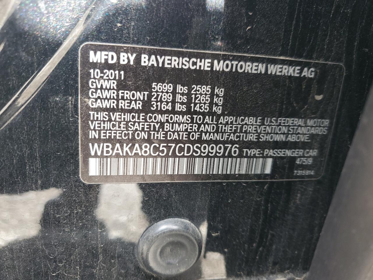 2012 BMW 7er VIN WBAKA8C57CDS99976 Copart auction photo, front end / minor dent/scratches damage thumbnail 13