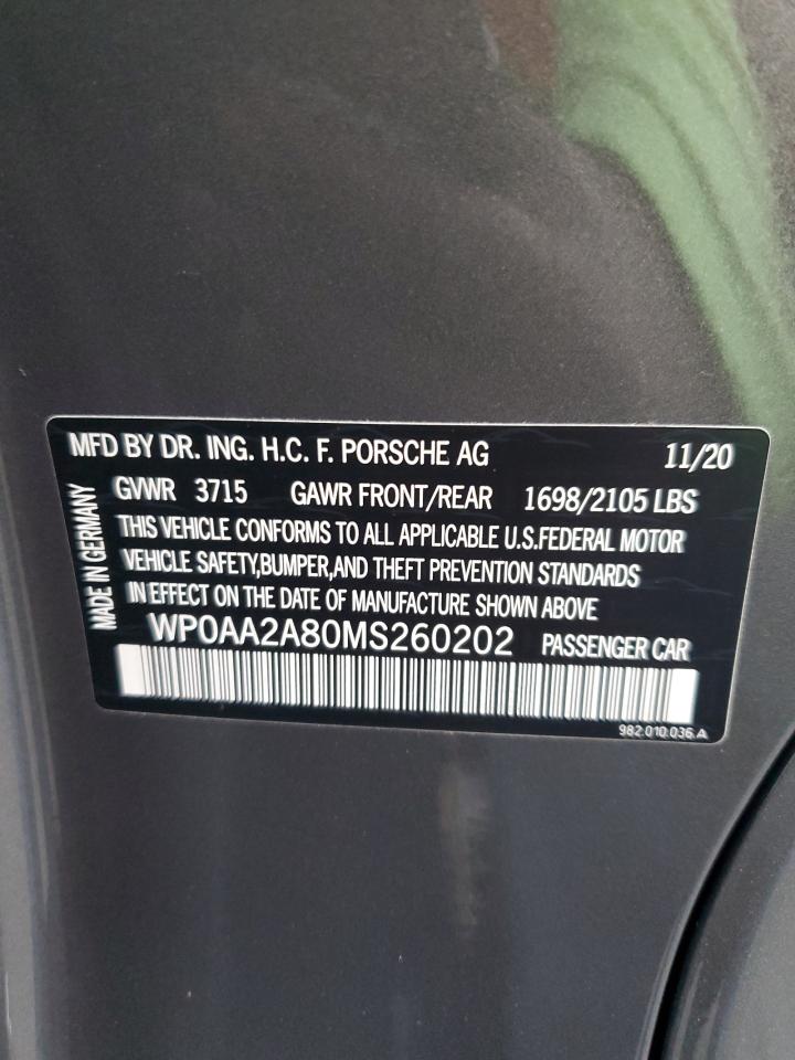2021 Porsche Cayman VIN WP0AA2A80MS260202 Copart auction photo, all over damage thumbnail 13