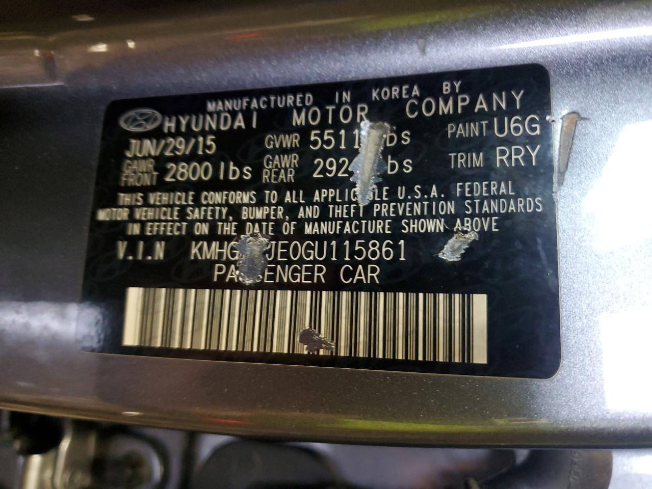 2016 Hyundai Genesis VIN KMHGN4JE0GU115861 Copart auction photo, front end / minor dent/scratches damage thumbnail 14