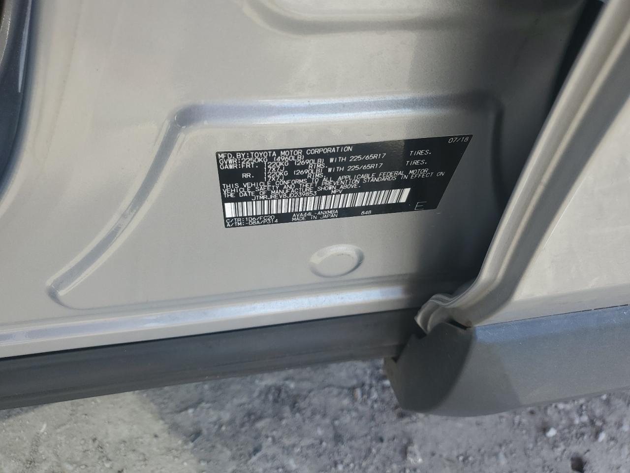 2018 Toyota RAV 4 VIN JTMRJREV8JD239853 Copart auction photo, front end / side damage thumbnail 13