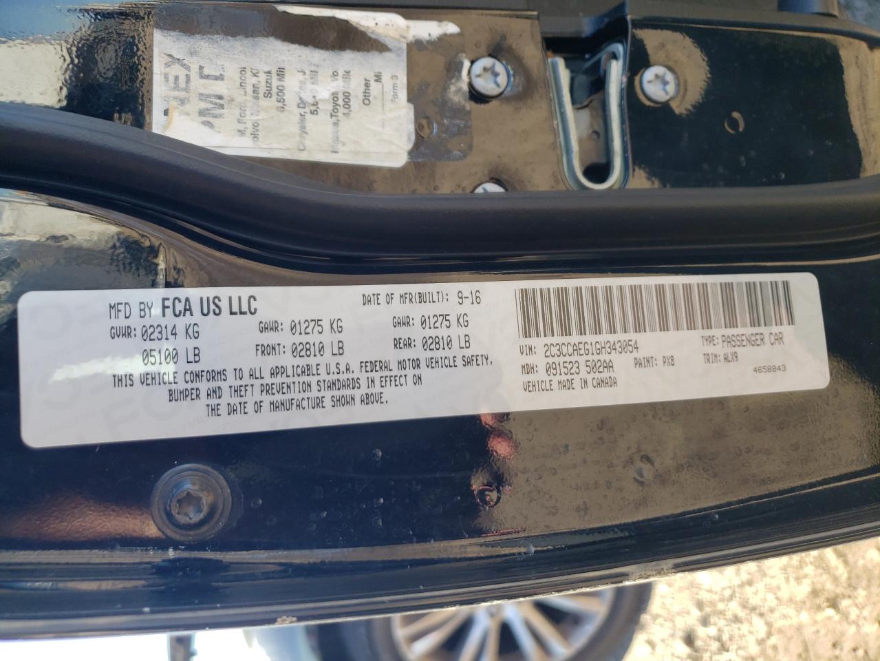 2016 Chrysler 300 VIN 2C3CCAEG1GH343054 Copart auction photo, front end / minor dent/scratches damage thumbnail 12