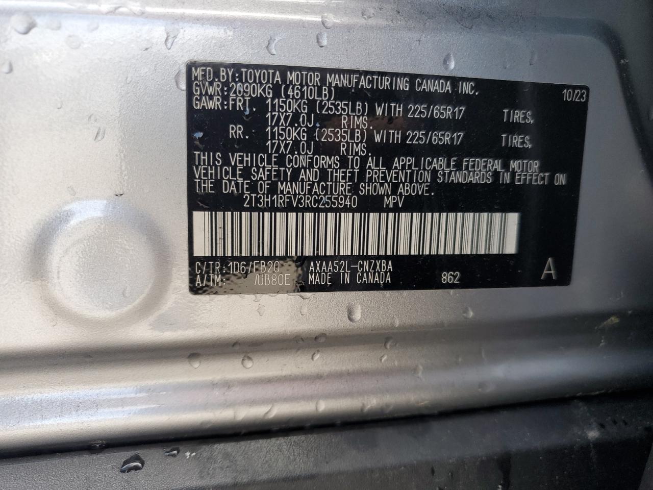 2024 Toyota RAV 4 VIN 2T3H1RFV3RC255940 Copart auction photo, all over damage thumbnail 14