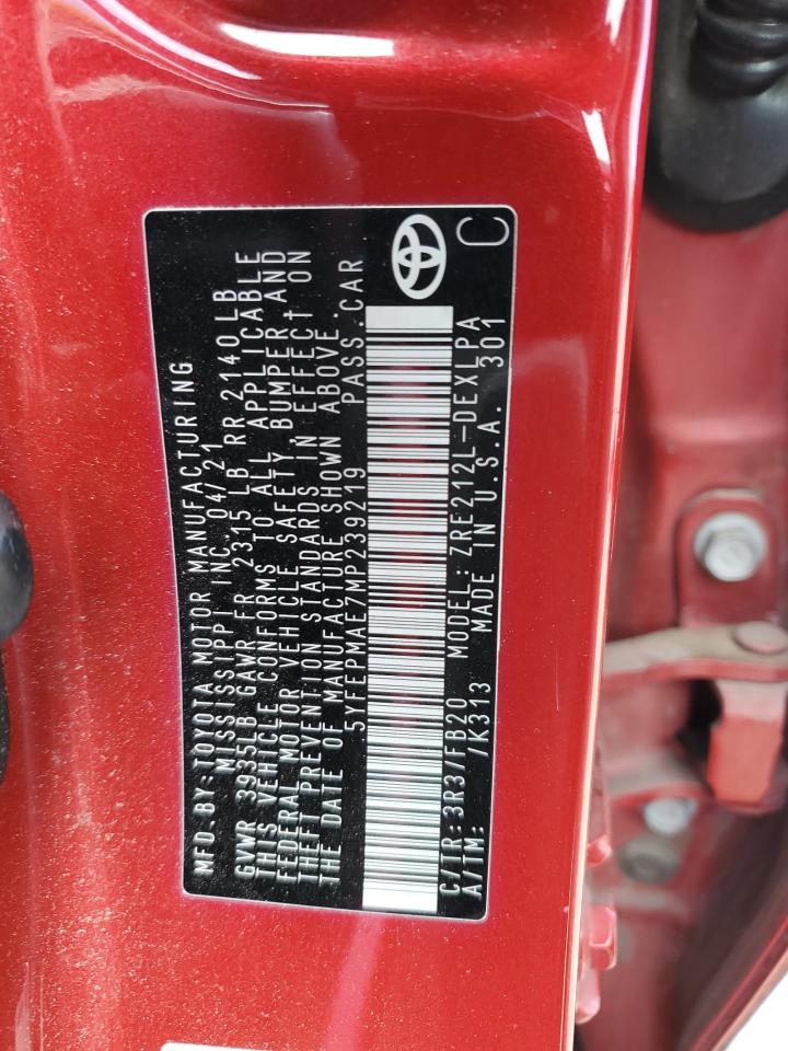 2021 Toyota Corolla VIN 5YFEPMAE7MP239219 Copart auction photo, rear end damage thumbnail 12