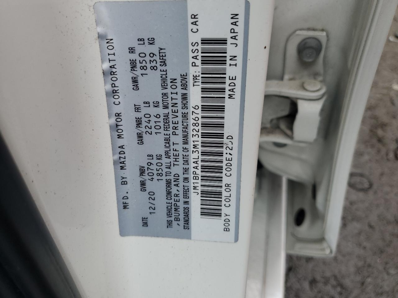 2021 Mazda 3 VIN JM1BPAAL3M1328676 Copart auction photo, rear end damage thumbnail 13