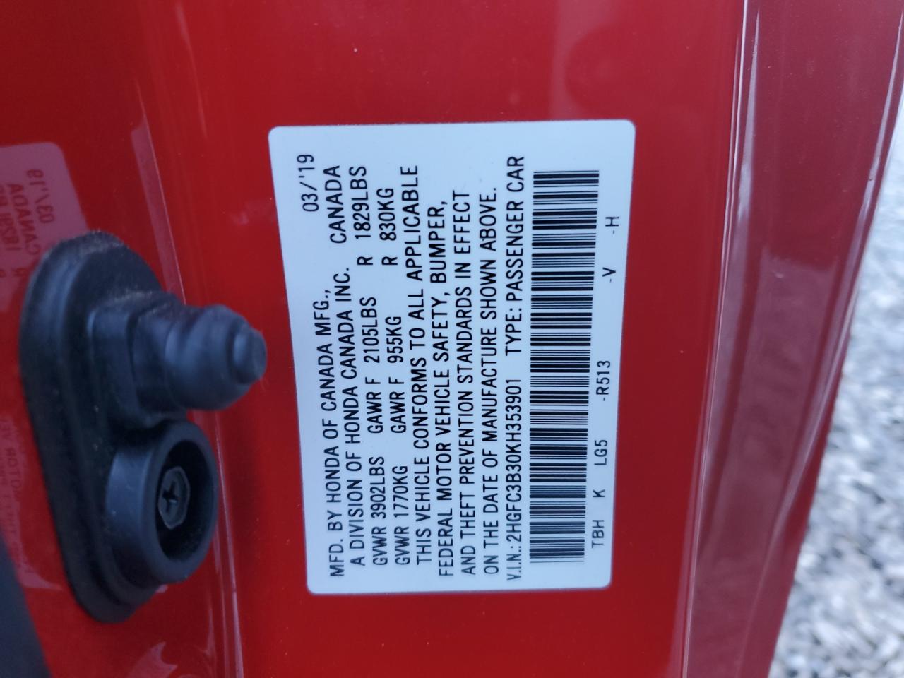 2019 Honda Civic VIN 2HGFC3B30KH353901 Copart auction photo, front end / rear end damage thumbnail 12