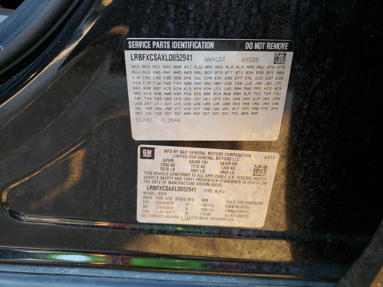 2020 Buick Envision VIN LRBFXCSAXLD052941 Copart auction photo, rear end damage thumbnail 14
