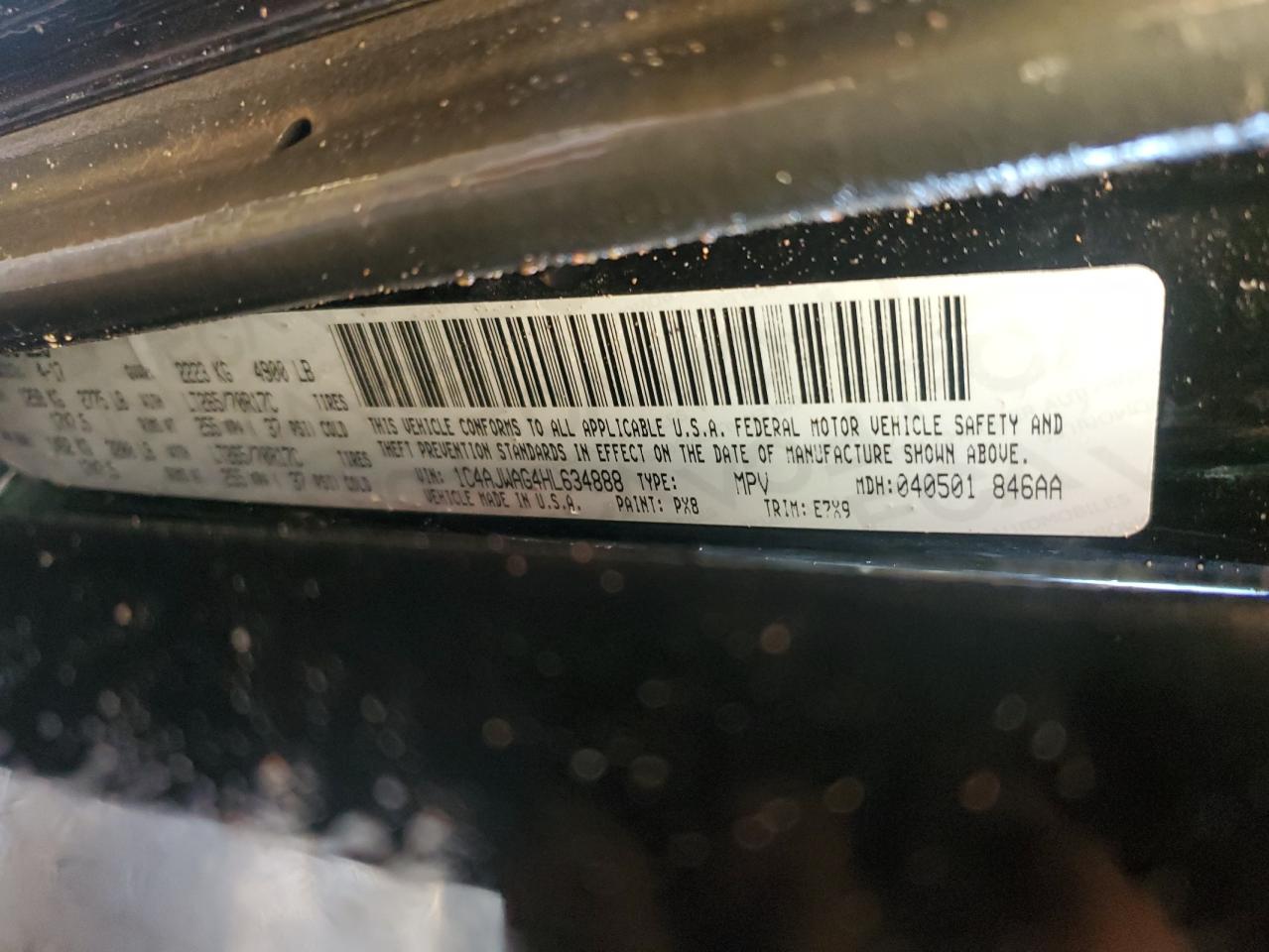 2017 Jeep Wrangler VIN 1C4AJWAG4HL634888 Copart auction photo, rollover damage thumbnail 13