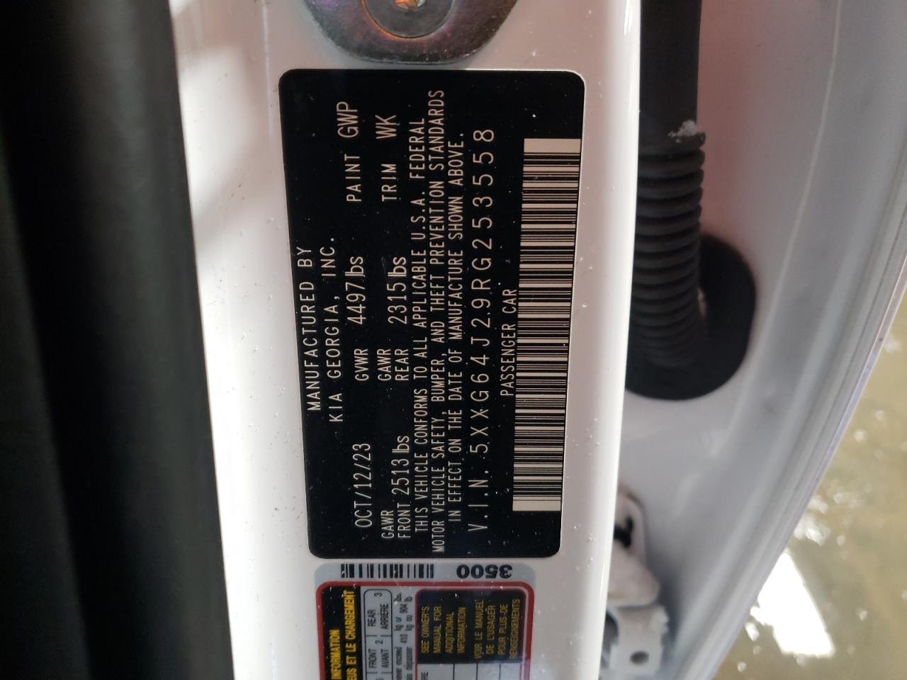 2024 KIA K5 VIN 5XXG64J29RG253558 Copart auction photo, front end / side damage thumbnail 12