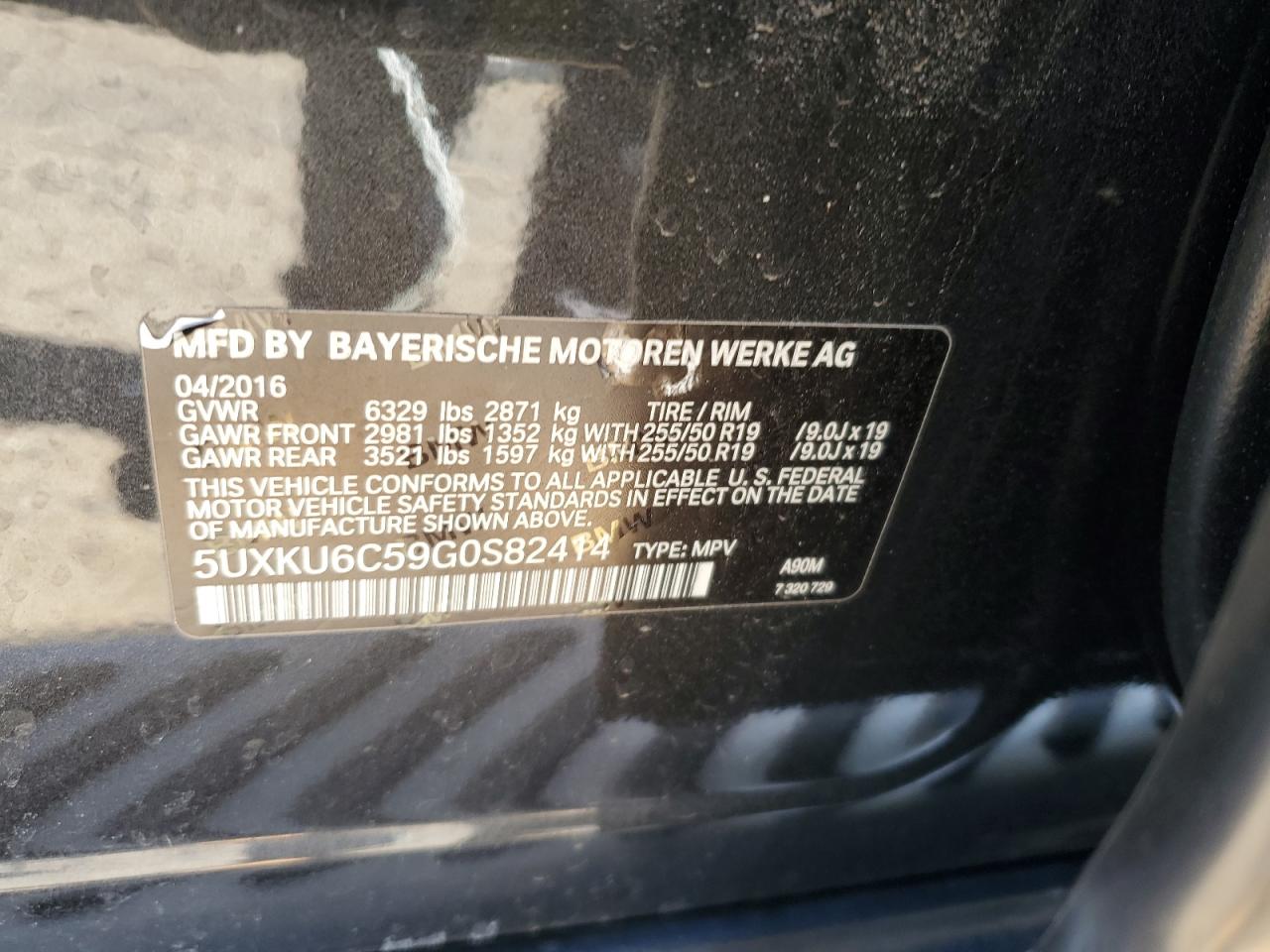 2016 BMW X6 VIN 5UXKU6C59G0S82414 Copart auction photo, rear end / front end damage thumbnail 13