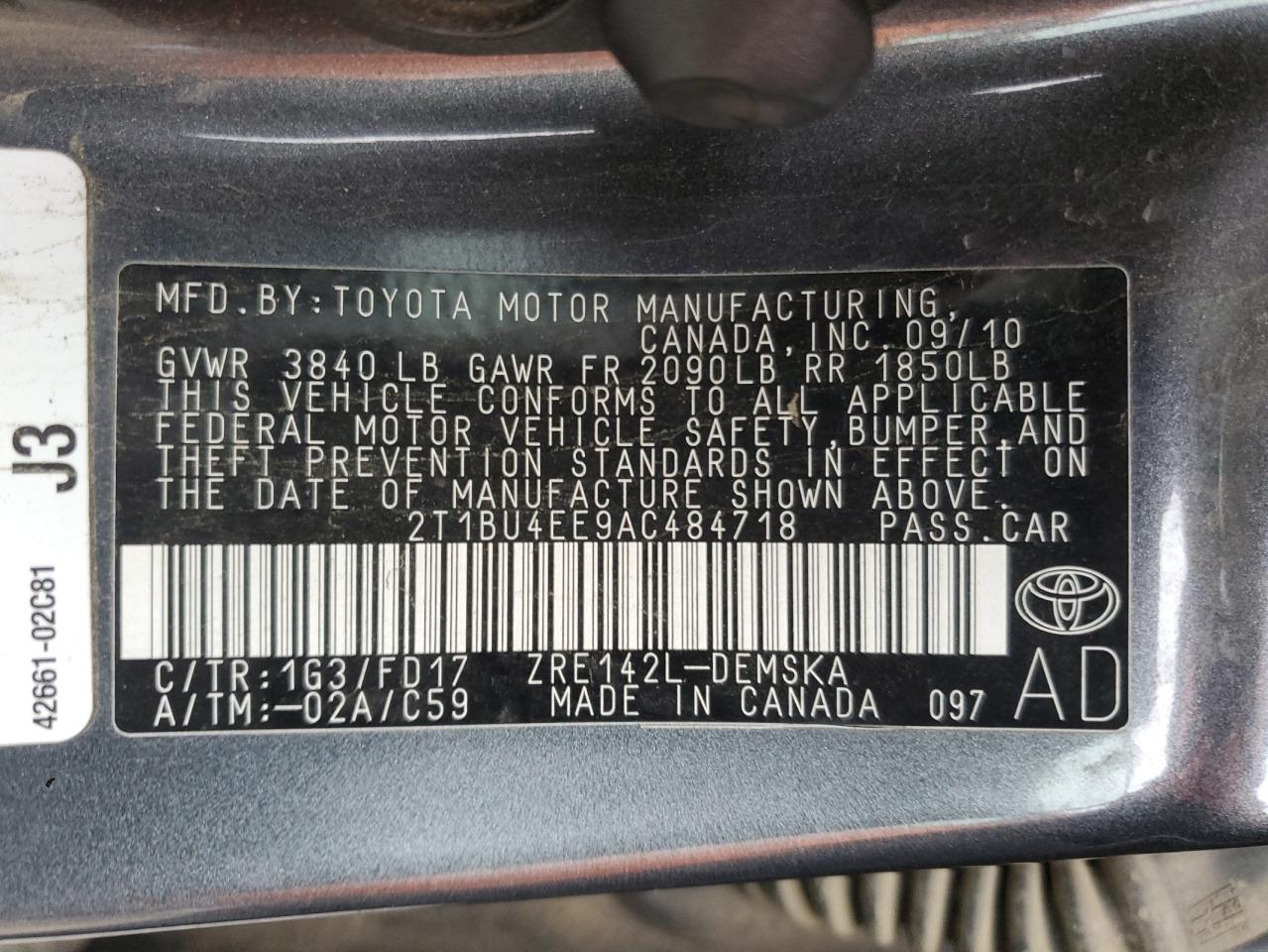 2010 Toyota Corolla VIN 2T1BU4EE9AC484718 Copart auction photo, front end damage thumbnail 12