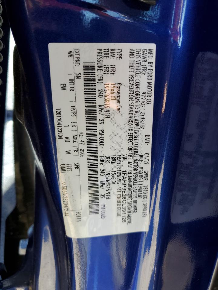 2012 Ford Focus VIN 1FAHP3E28CL391126 Copart auction photo, undercarriage / side damage thumbnail 12