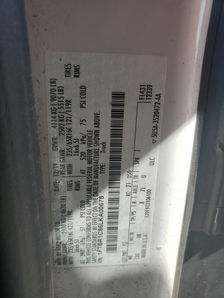2020 Ford Transit VIN 1FTBR1C86LKA00678 Copart auction photo, front end / side damage thumbnail 14