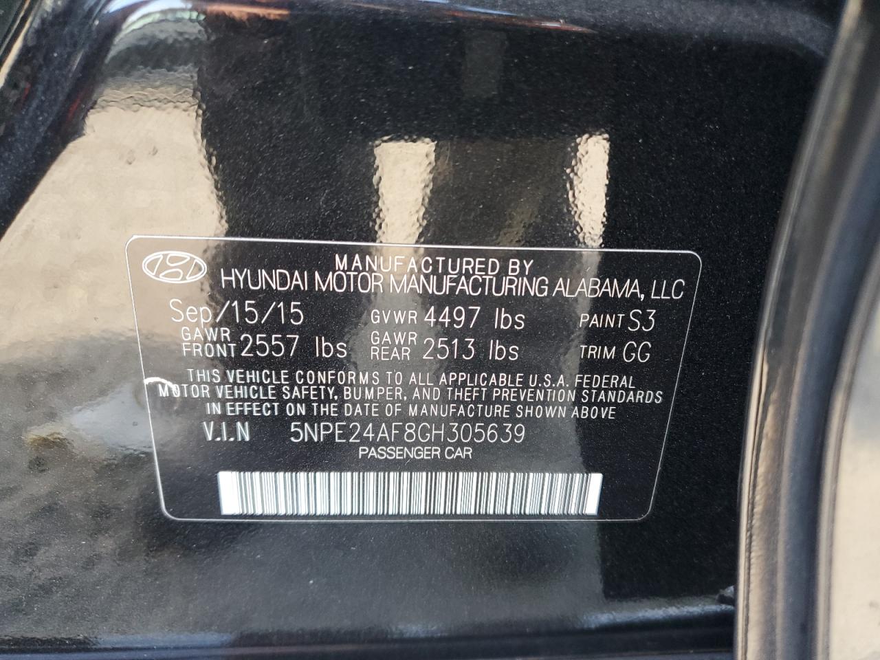 2016 Hyundai Sonata VIN 5NPE24AF8GH305639 Copart auction photo, all over damage thumbnail 12