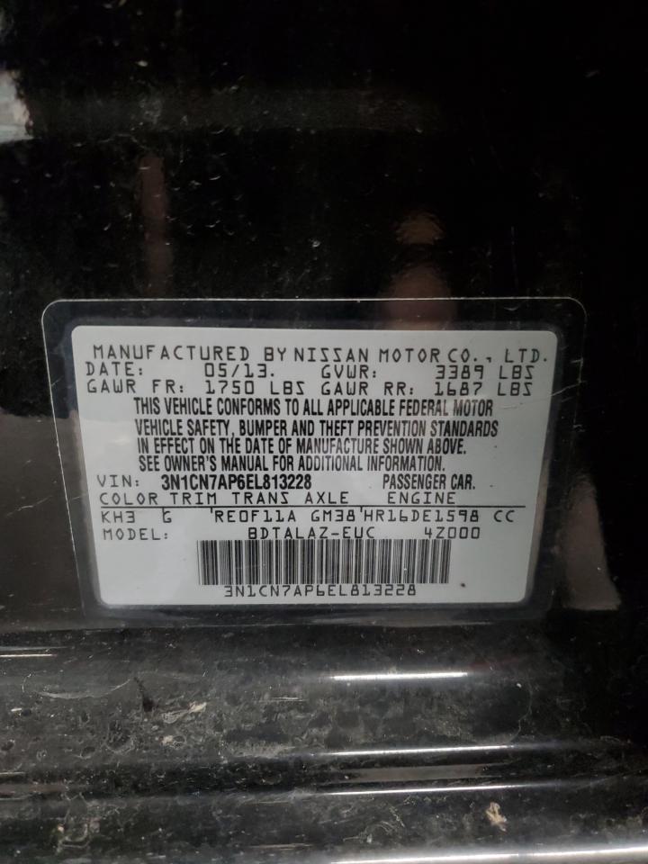 2014 Nissan Versa VIN 3N1CN7AP6EL813228 Copart auction photo, front end / side damage thumbnail 15