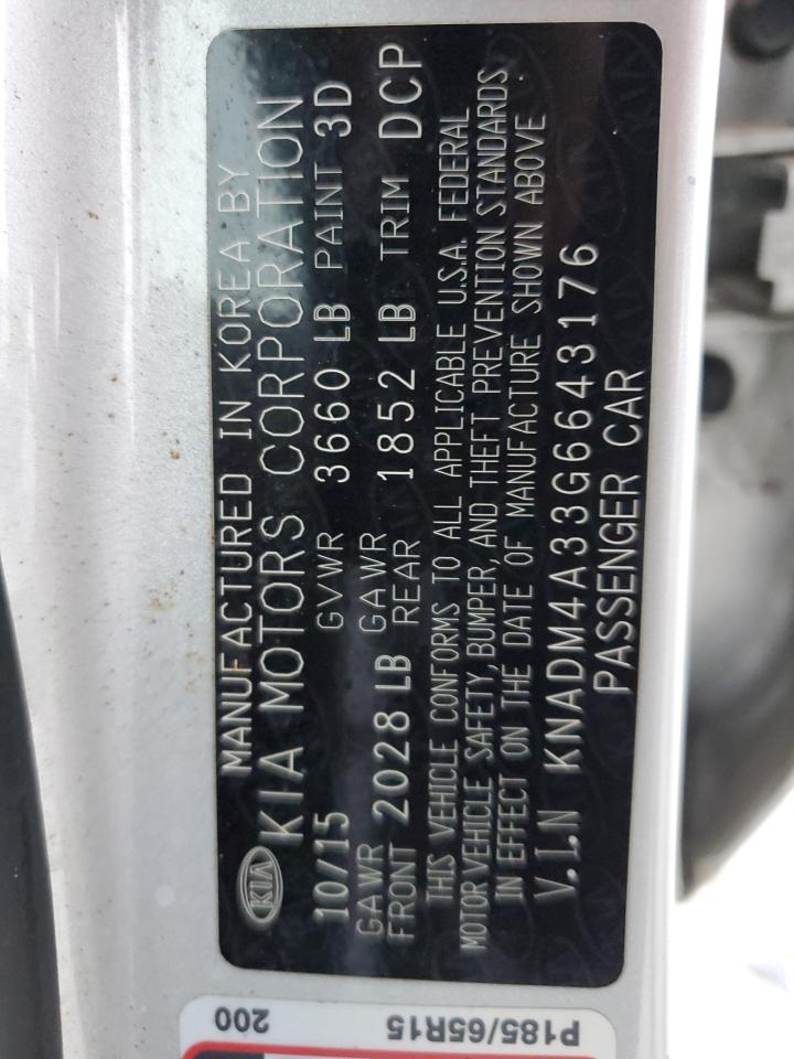 2016 KIA Rio VIN KNADM4A33G6643176 Copart auction photo, all over damage thumbnail 14