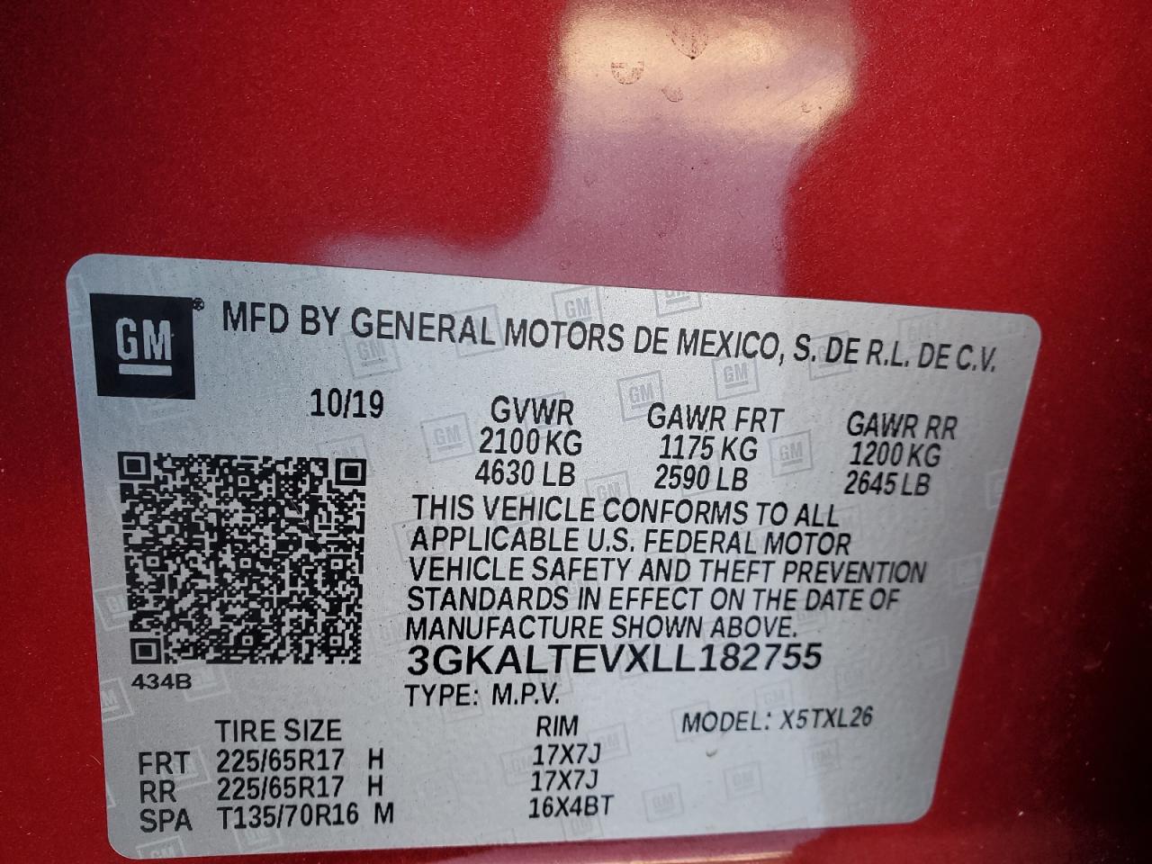 2020 GMC Terrain VIN 3GKALTEVXLL182755 Copart auction photo, front end damage thumbnail 15