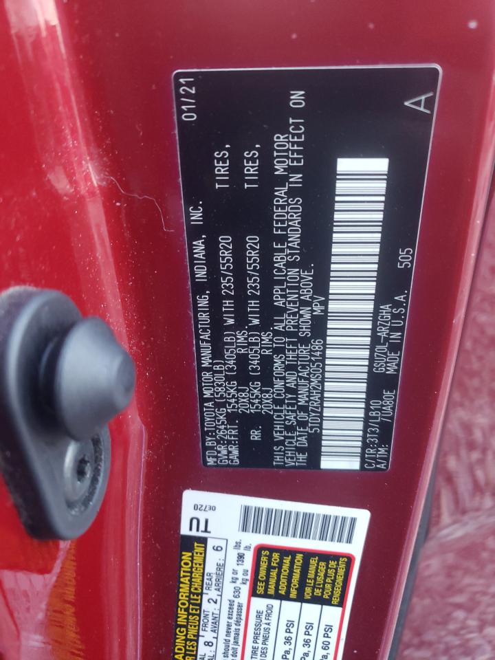 2021 Toyota Highlander VIN 5TDYZRAH2MS051486 Copart auction photo, front end damage thumbnail 13