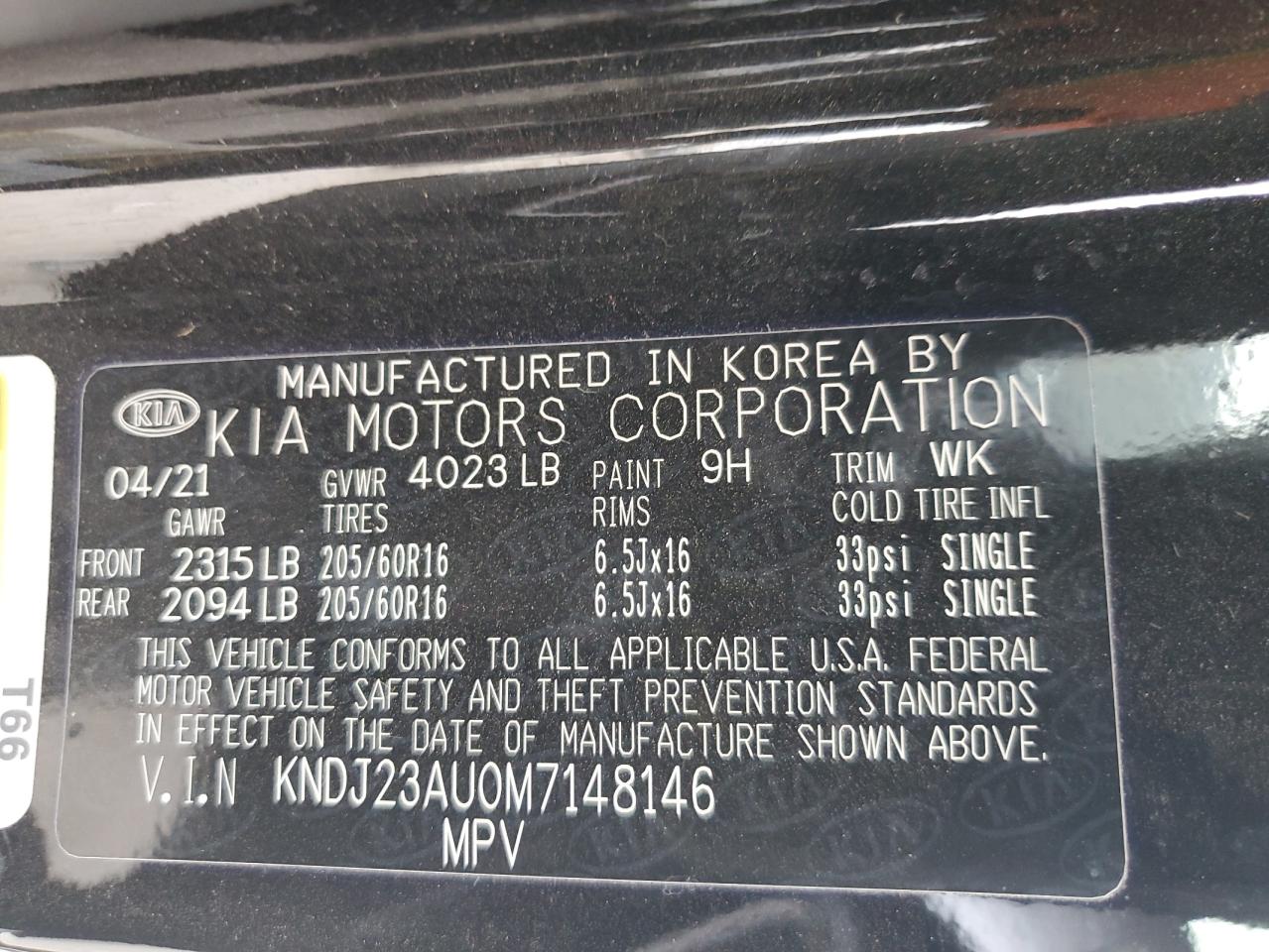 2021 KIA Soul VIN KNDJ23AU0M7148146 Copart auction photo, side / minor dent/scratches damage thumbnail 15