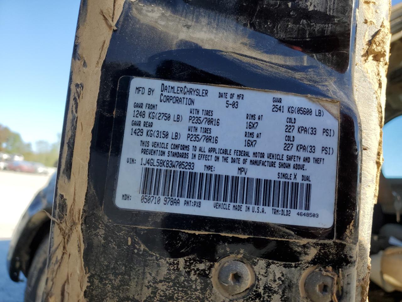 2003 Jeep Liberty (North America) VIN 1J4GL58K83W705293 Copart auction photo, water/flood damage thumbnail 13