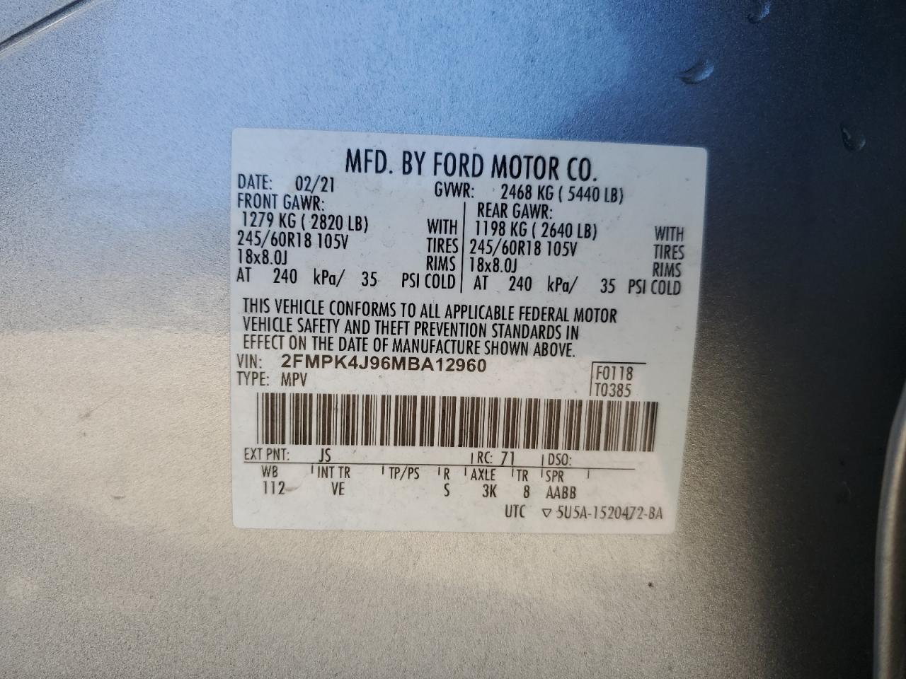 2021 Ford Edge VIN 2FMPK4J96MBA12960 Copart auction photo, mechanical / minor dent/scratches damage thumbnail 13