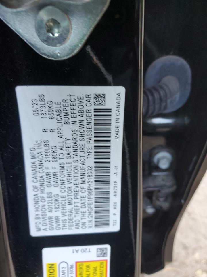 2023 Honda Civic VIN 2HGFE1F96PH318302 Copart auction photo, front end damage thumbnail 12